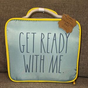 NWT Rae Dunn GRWM Get Ready With Me Cosmetic Makeup Bag Case Blue/Yellow Zipper
